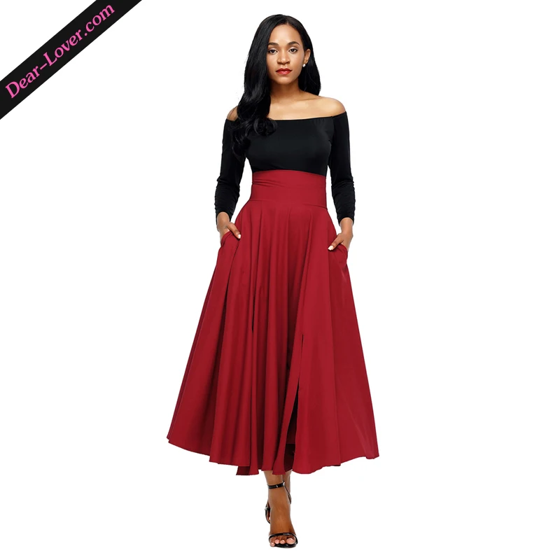 

Sexy Retro High Waist Petticoats Pleated Belted Maxi Skirts with Pockets