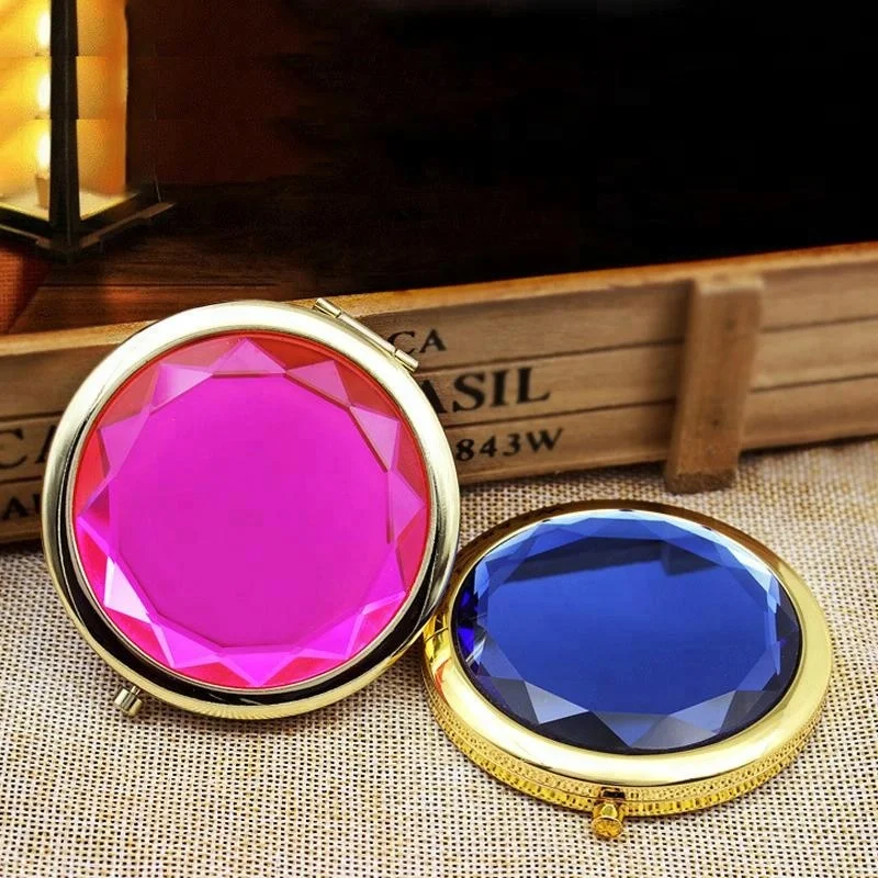 

Hot Sale Fashion Gold double-sided Round crystal MakeUp Pocket mirror, N/a