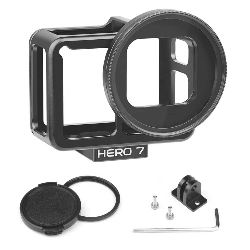 

New Arrival GoPro Camera Accessories Protective Aluminium Rig Housing Case Frame with 52mm UV Filter for GoPro Hero 7 6 5 Black