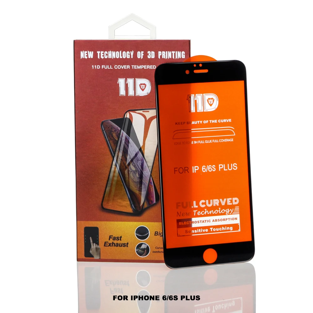 

Wholesale 11D tempered glass for iPhone 6 9H screen guard protector for iPhone 6 Plus, Black