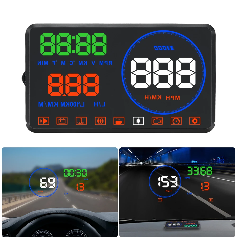 Hud Heads Up Display Projector Overspeed Wanring Speedometer Obd Ii