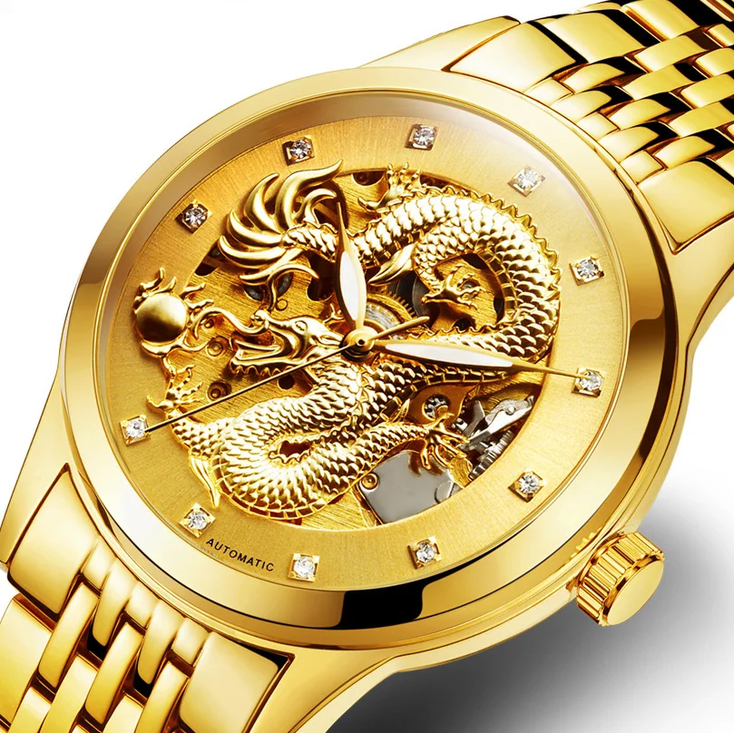

Wristwatch China Manufacturer OEM Men Gold Watch Couple Automatic Dragon Watch