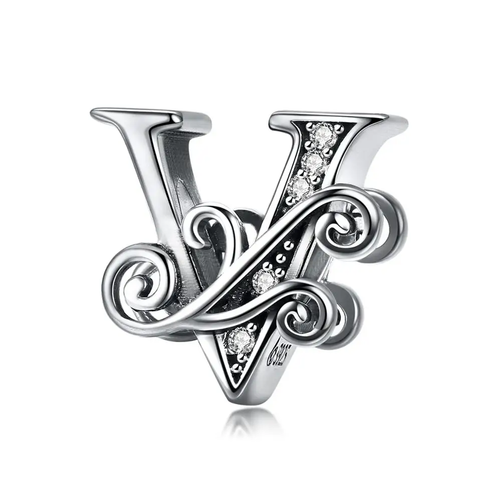 

Qings 925 Sterling Silver Letter V Charm Initial A-Z Crystal Beads Alphabet Pendant Jewelry for Bracelets Necklaces ( Letter V )