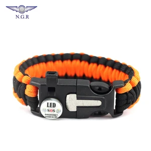 Factory hot selling outdoor survival Emergency adjustable-size paracord bracelet with custom logo and LED SOS light