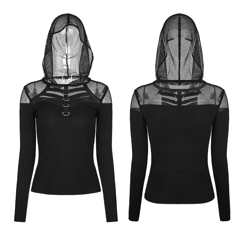 WT-495 PUNK RAVE Gothic Autumn Stretch Cotton Hooded Tight Long Sleeve T-shirt