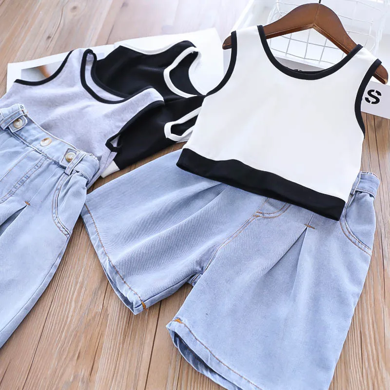 

Wholesale 2019 Girls summer blue t-shirt + skirt clothes suits kids clothing Set