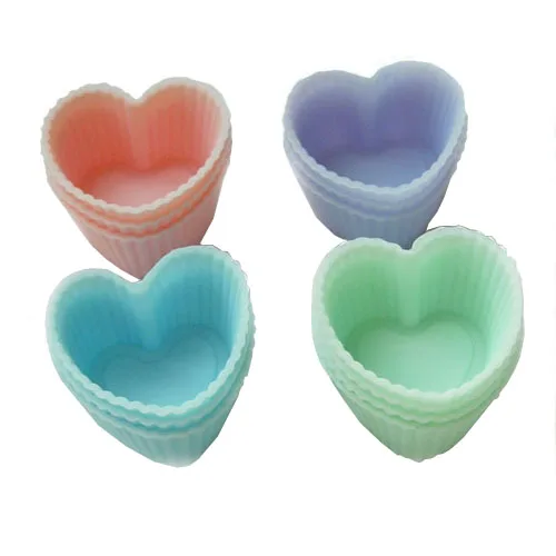 
Set of 12pcs silicon heart cupcake cups, liners, muffin cake mold, baking tools, BPA free, reusable, color assorted 