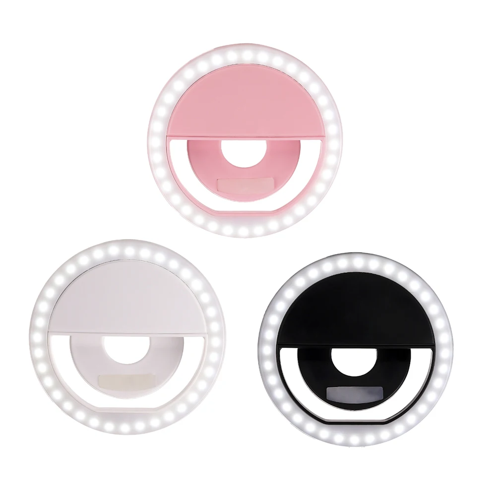 

2018 portable usb rechargeable led selfie ring light for smart phones, Black;white;pink