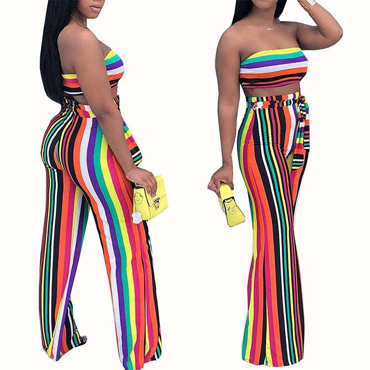 

Plus Size Women Fashion Sexy 2 Piece Clothing Stripe Jumpsuit, As show