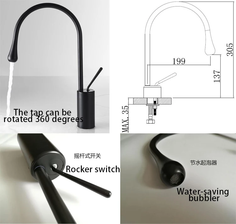 Matte black Single Handle 100% brass body basin faucet