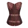 Zipper Front Women's Steel Boned Vintage Brocade Gothic Steel Boned Lace-up Back Leather Corset