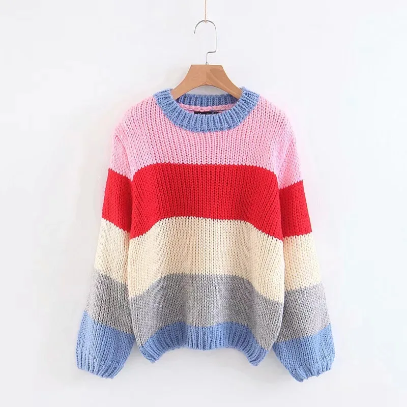 

New arrival fashion design rainbow pullover donna mohair woman sweater