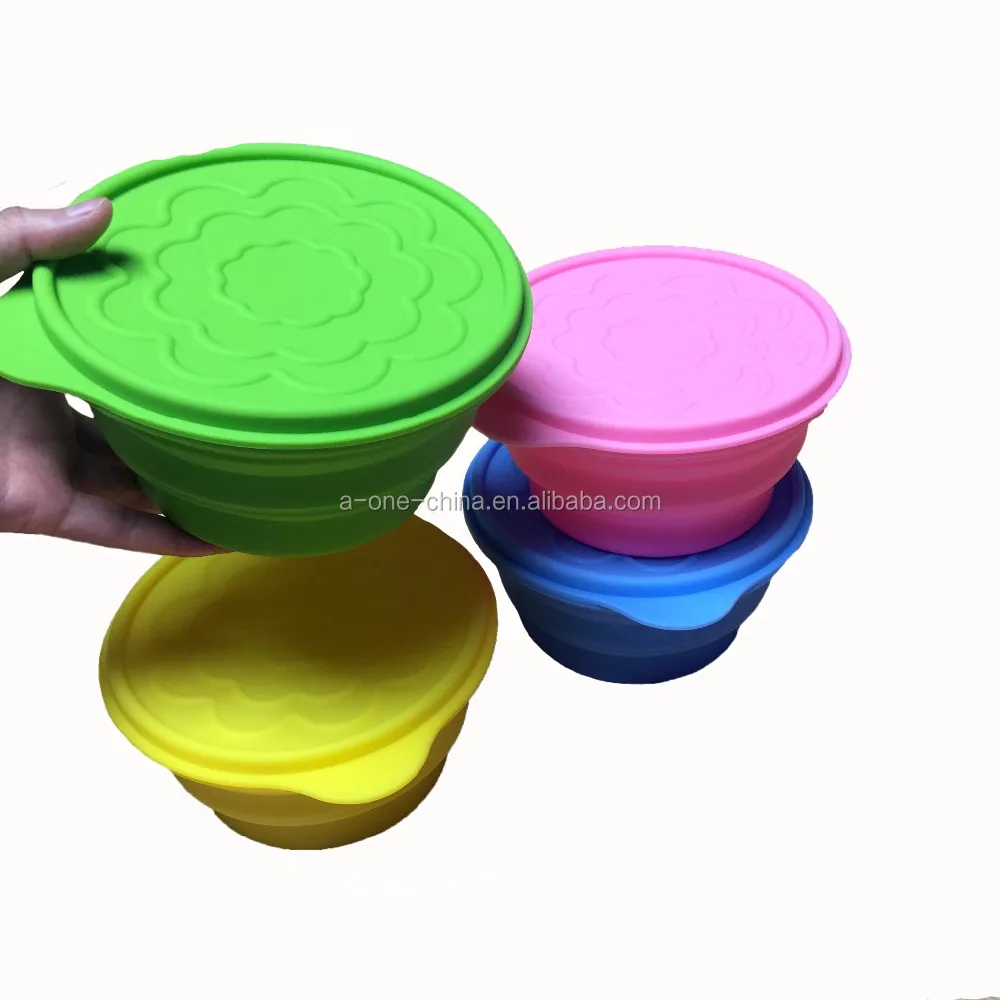 5pcs Silicone Collapsible Salad Bowl Camping Picnic Bowl Fresh Food  container