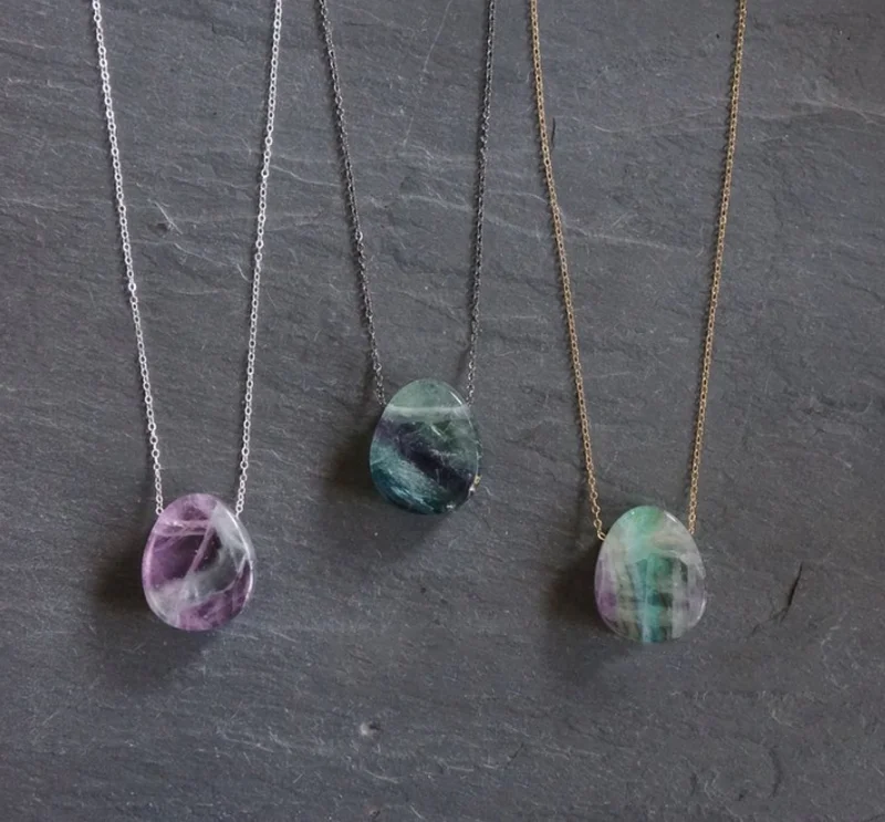 

Fluorite Pendant Necklace,Multi Colors Fluorite Raw Stone Simple Necklace