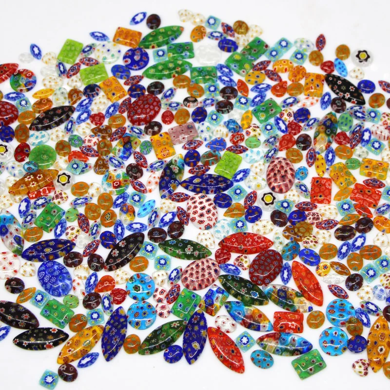 

Handmade flat bottomed glass millefiori slice for mosaic artwork, Mixed