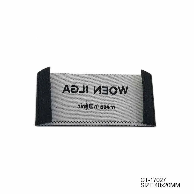 2019 High quality custom black color stamped sewing brand woven label for clothing