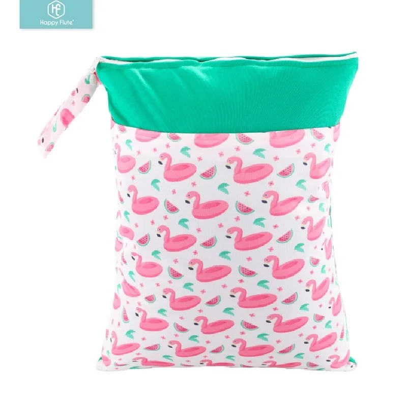 

Happy Flute new print reusable waterproof 30*40CM wet bag two zipper snap handing nappy bag, Customized colors