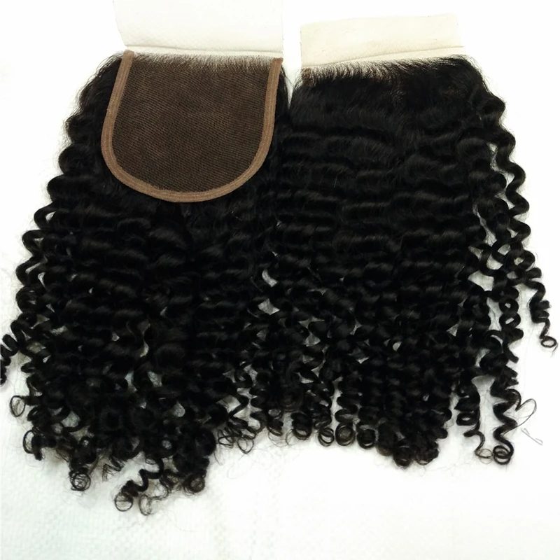 

unprocessed Brazilian virgin hair afro kinky curly tie curl 4X4 middle part swiss lace hair top closure