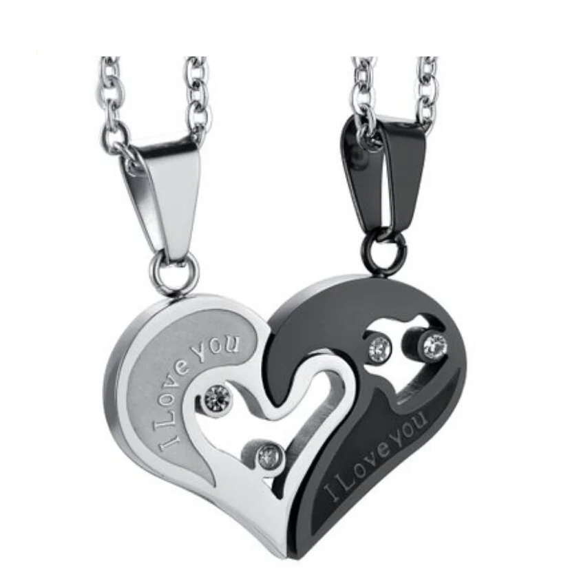 Wholesale Two Pieces of Heart Pendant Separate Combined Changeable Couples Lovers Necklace
