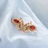 Dropshipping New Korean 18K Rose Gold Plated Ruby and Emerald Stone Butterfly Stud Earrings For Women
