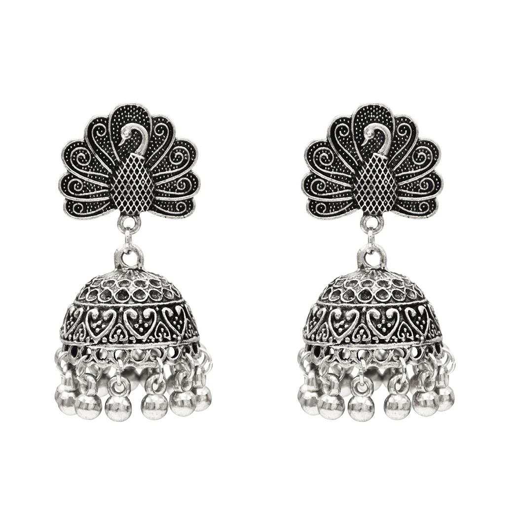 

Bohemian Indian national tassels earrings peacock carved earrings retro earrings, Silver;golden