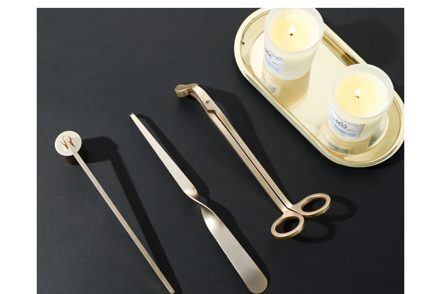 Mescente Wholesale Brass Gold Wick Trimmer And Candle Snuffer Set With