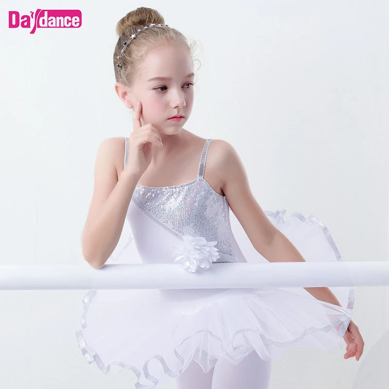 

Girls White Ballet Tutu Dress Sequin Dance Costumes