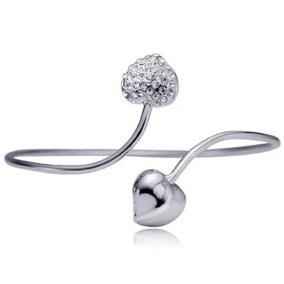 

Fashion Double Crystal Heart Adjustable Cuff Bangle Bracelet, Silver,gold