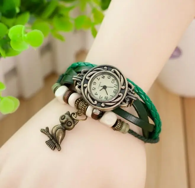 Owl watch vintage style leather watch women watches
