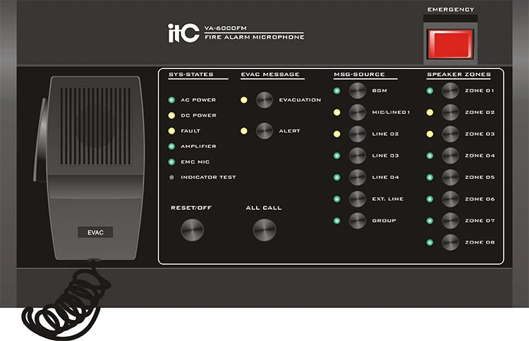 VA-6000FM Digital Fireman Microphone Addressable Fire Alarm Control Panel