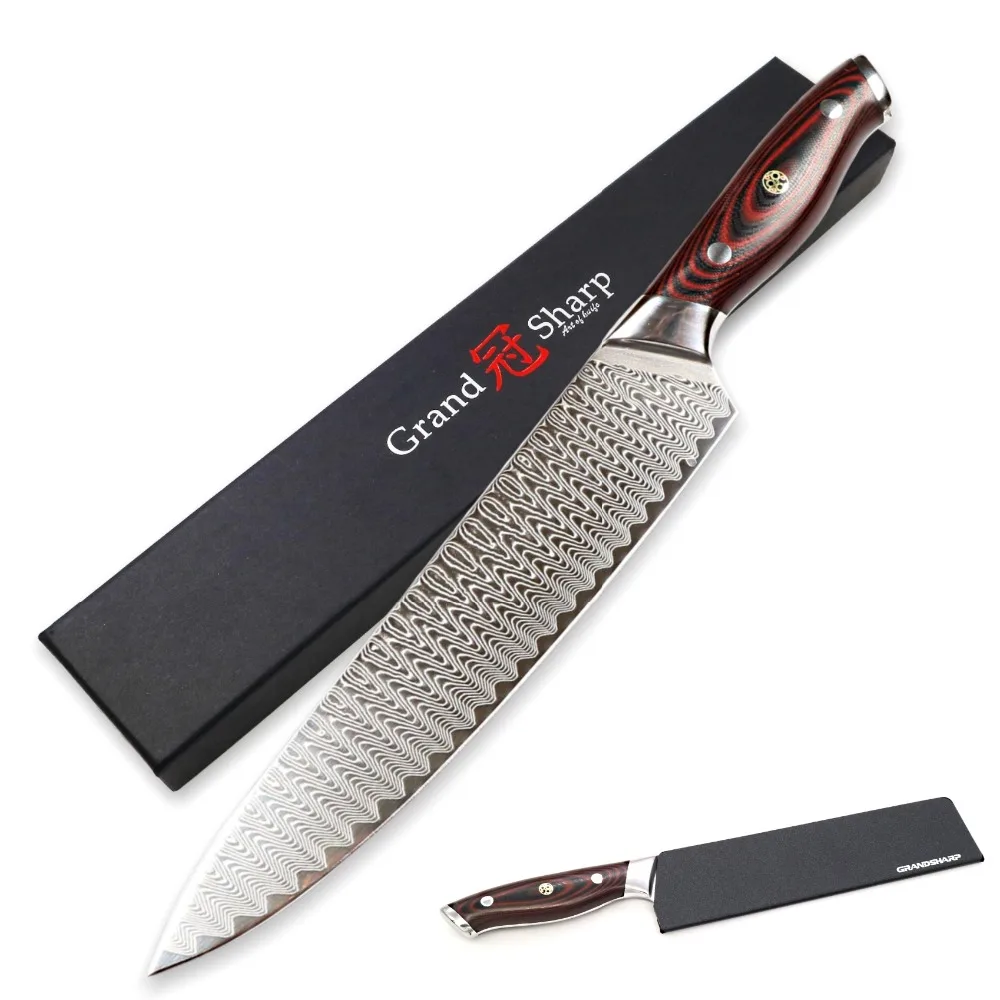 

New design  Damascus steel chef knife with G10 handle Damascus kitchen knife