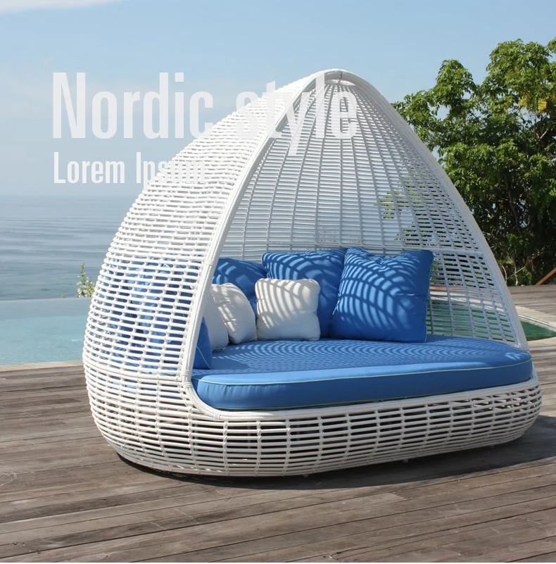 

round furniture beach cheap white wicker outdoor daybed pool sunbed, N/a