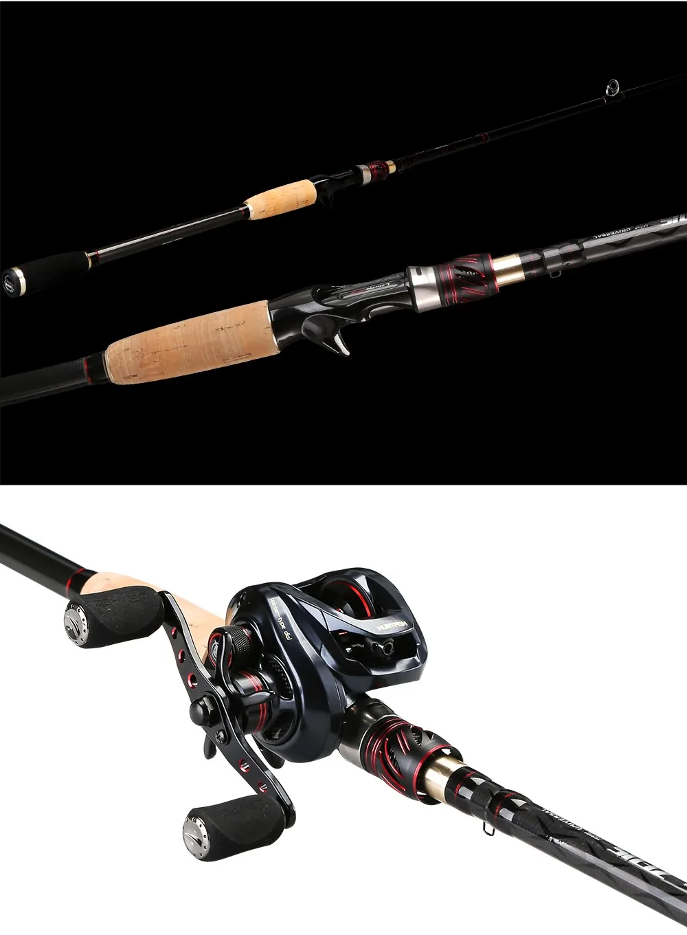 Cemreo H Action Baitcasting Carbon Fiber Fishing Rod And Reel Combo Set