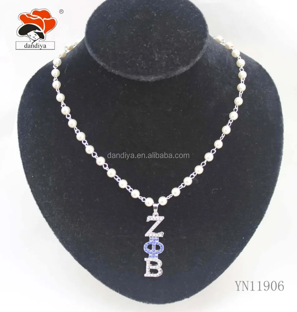 

ZETA PHI BETA pearl Necklace on rhinestone Greek Sorority &Fraternity