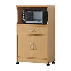 Microwave Cart with Storage Doors Drawer Kitchen Rolling Portable Cabinet Wood Unit Beech