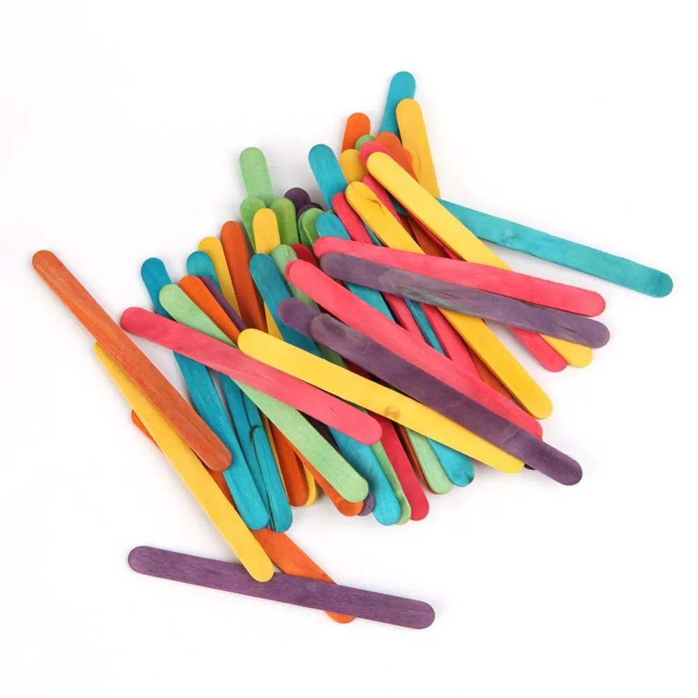 批发50pcs diy冰淇淋棒天然木材彩色冰棒儿童手工蛋糕大型工艺品