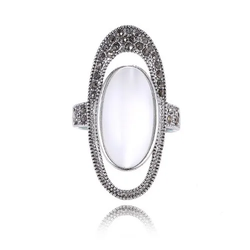 High Quality Never Fade Long Section Palace Retro Opal Rings AAA Cubic Zircon Punk Ring Jewelry