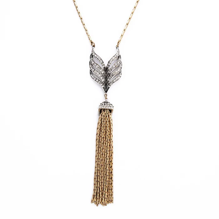 

Newest design gold jewelry diamond pendant long tassel necklace, As customer's request