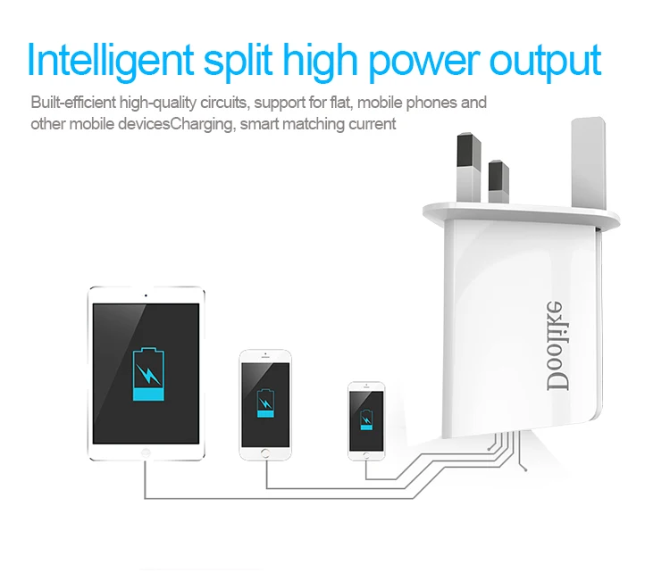 Dual USB Wall Charger with USB Charging Cable Portable UK Plug 5V-2.1A Charger Adapter