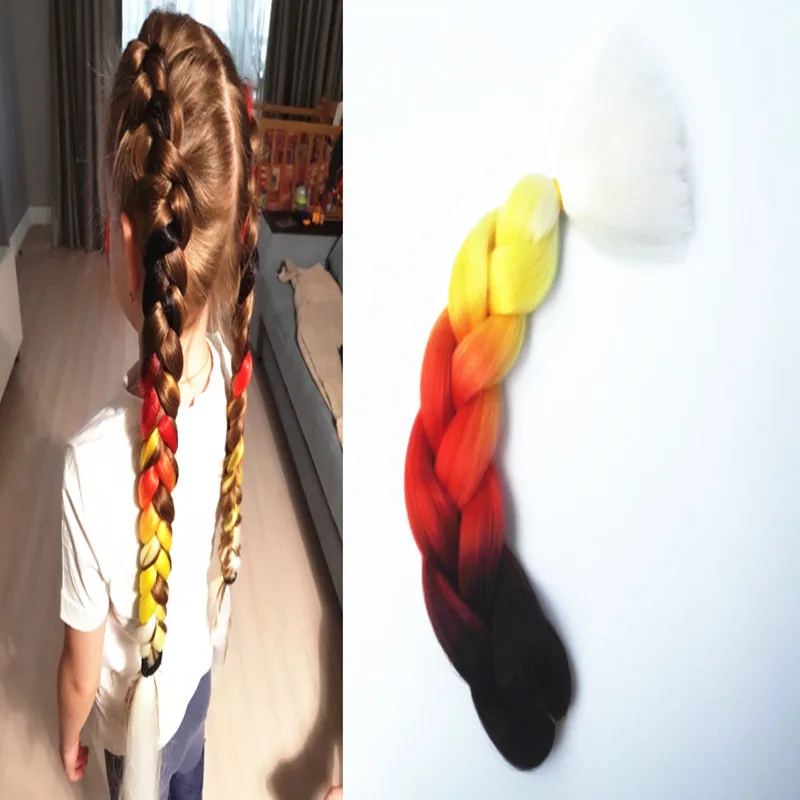 

Black Red Yellow White Ombre Color Jumbo Braiding Hair Afro Hair Products Synthetic Hair Jumbo Braid for Crochet Braids Twist, Customized