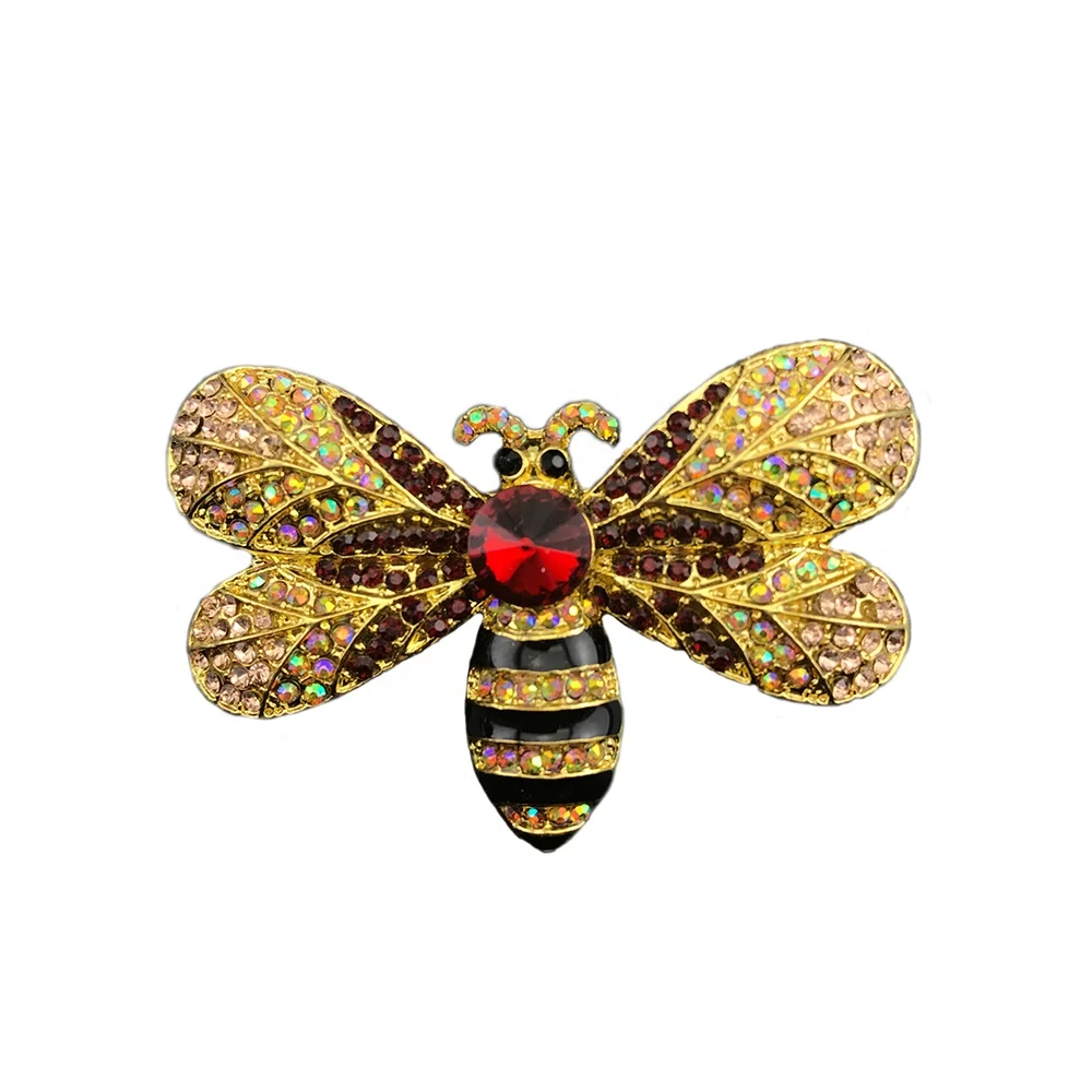 

Enamel Gold Tone Insect Bumblebee Rhinestone Honey Bee Brooch Pins for Women, Red green