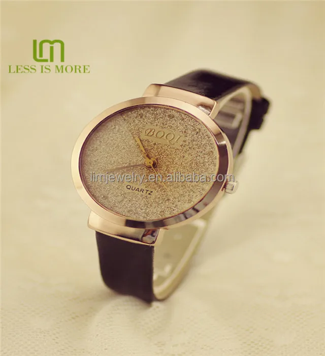 

2017 wholesale gold quart PU leather women watch