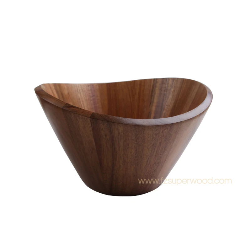 

Food Grade custom salad bowls large acacia wooden wavy salad bowl, Acacia wood