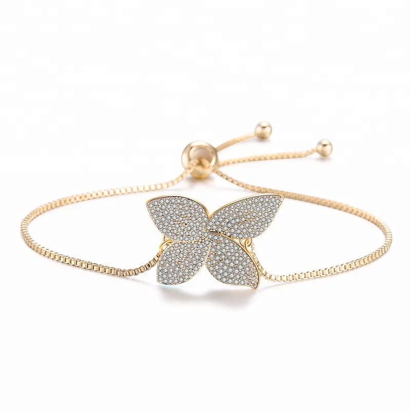 

GENYA New fashion diamond encrusted four leaf clover bracelet classic adjustable bracelet