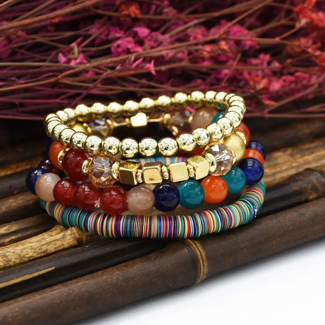 5 Colors Fashion Multilayer Candy Beaded Tassel Bracelets Bangles ...