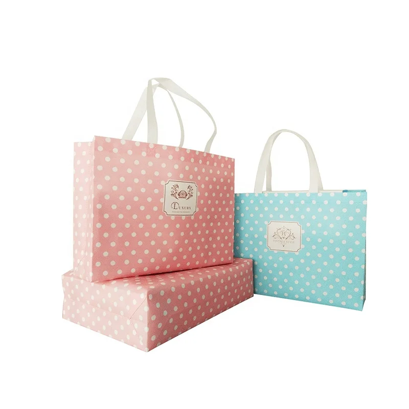 

Dots produce shopping laminated non woven bags reusable, Sky blue/pink