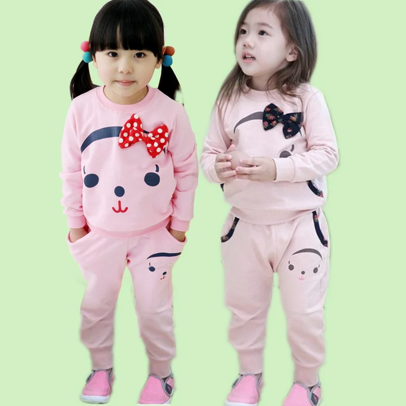 

New 2017 Online Shop Two Piece Teddy Bear Pattern Suit Kids Clothes
