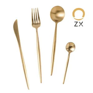 Image of stainless steel matte silverware western portuguese flatware set,gold cutlery set