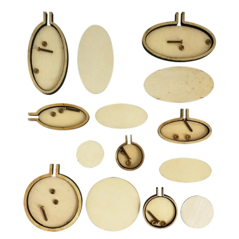

7pcs Wooden Mini Hoop Embroidery frame for DIY Pendant Brooch, Natural