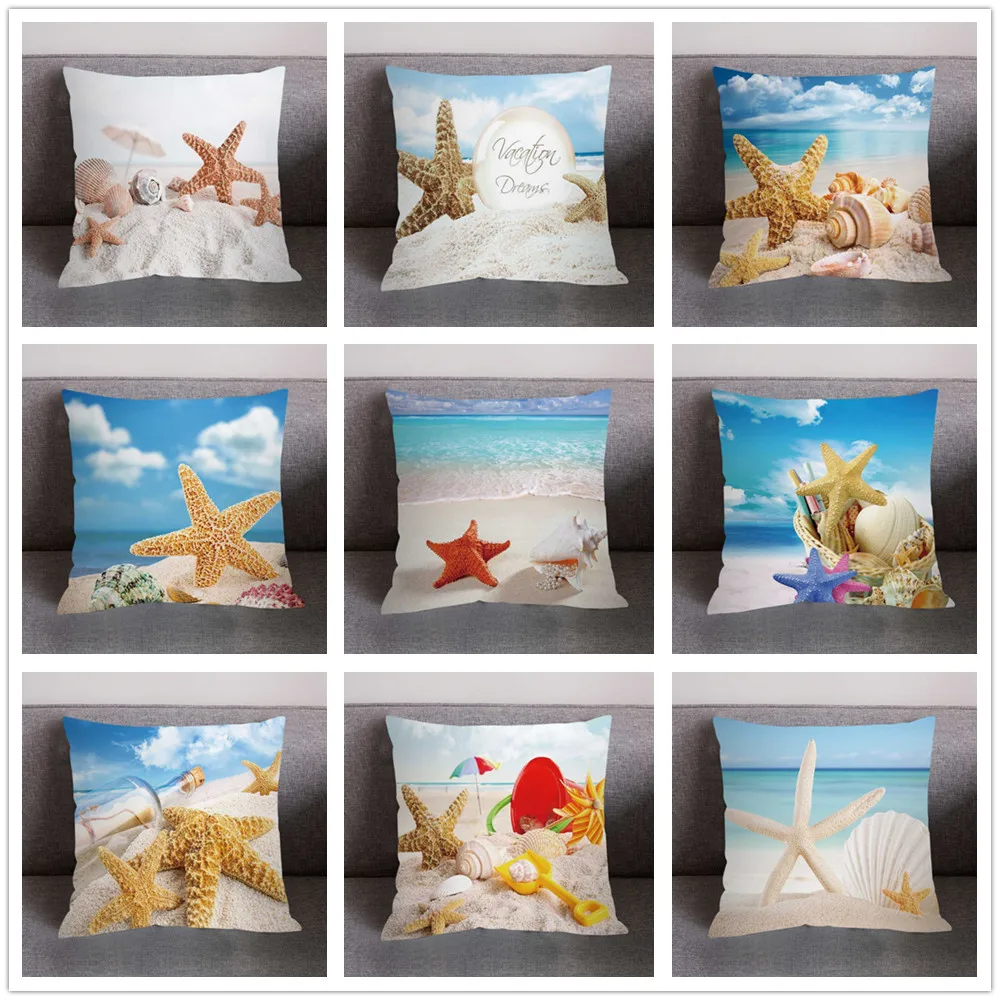 Mar Mediterrâneo Estilo Praia Starfish Concha Capas De Almofada Fronha Decorativa Capa De Almofada 45x45cm Decoração Da Casa 30 Capa De Almofada Aliexpress